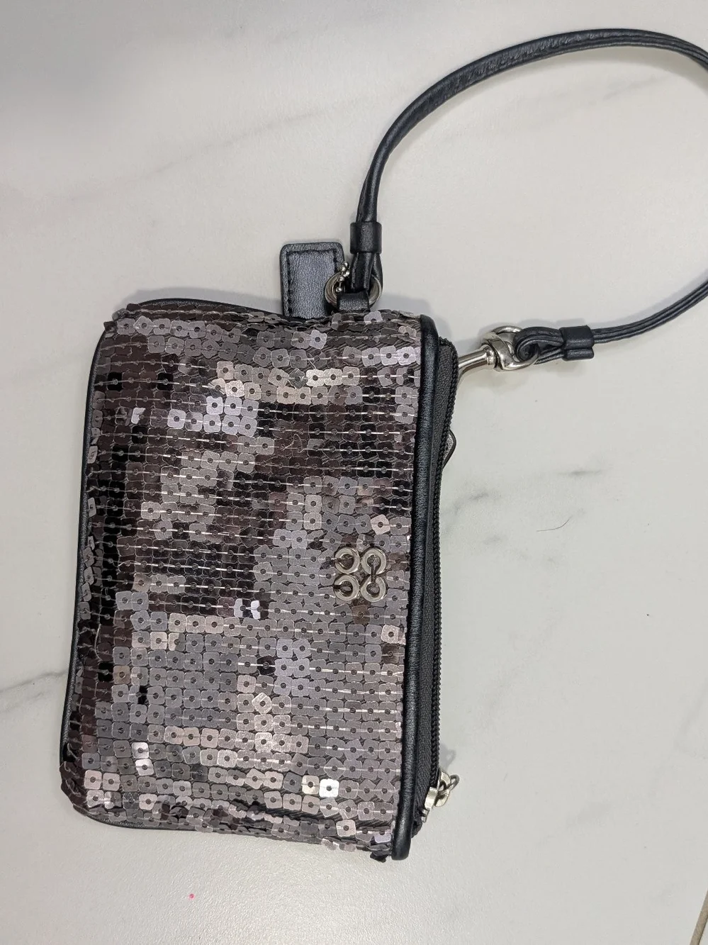Coach Sequin Wristlet Pouch in Gunmetal Black